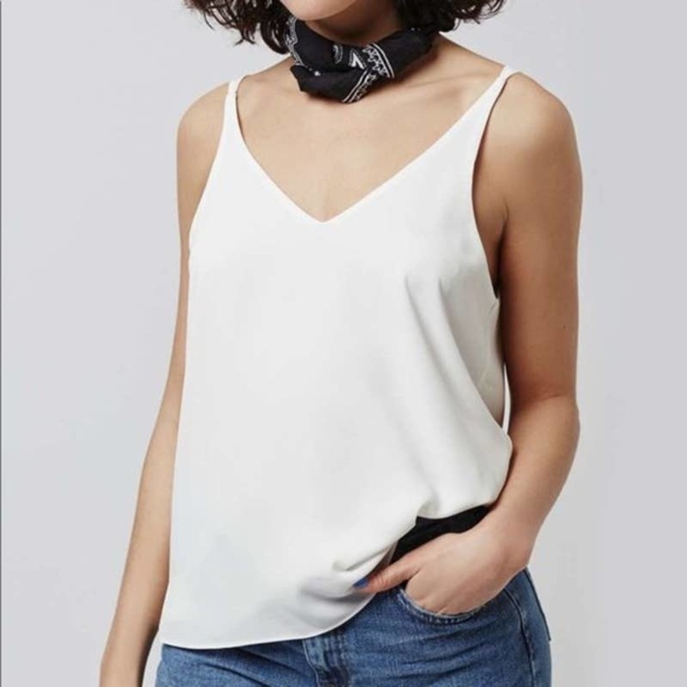 Top Shop | Size 6 | White Double V-Neck Lined Tank Top Cami Sleeveless Blouse